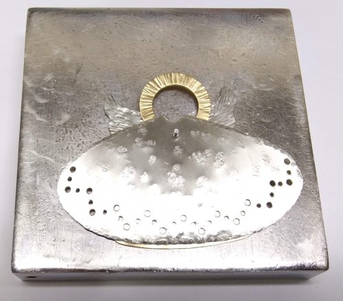 Judy Larson's Angel Ornament  - , Holiday Designs, Cutting, Cutting Tool, Cutters, Forging, Forging Jewelry, Jewelry Forging, How To Punch Holes, Hole Punching, Punch A Hole, Stamping, Stamps, Texturing, Punch a 1.8mm hole in the corner of an old credit card or room key.